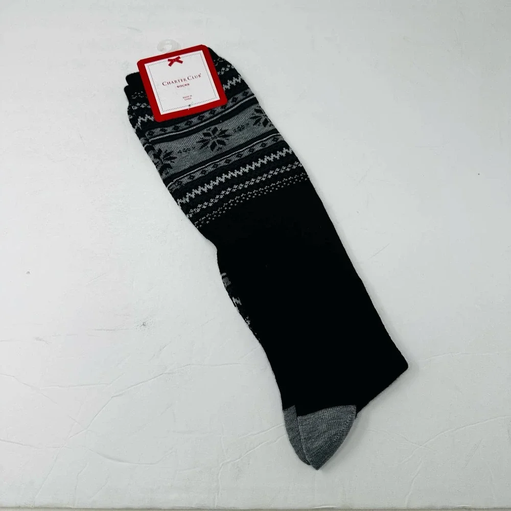 New Charter Club Womans Holiday Fair Isle Socks Sz 9-11 Black NWT‎